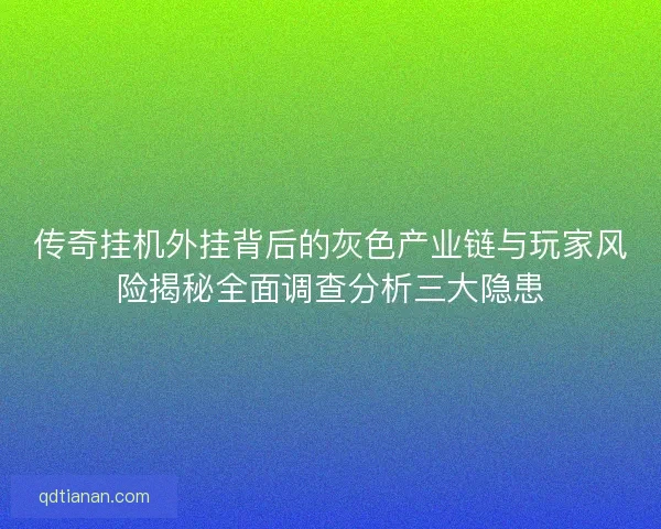 传奇挂机外挂背后的灰色产业链与玩家风险揭秘全面调查分析三大隐患